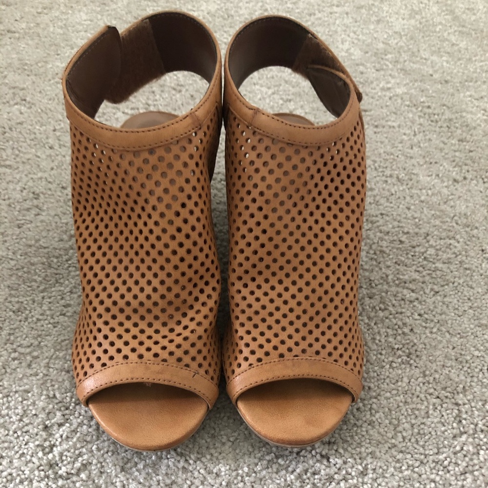 Brown open toe heels